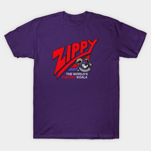 Zippy - The World's Fastest Koala (Purple) T-Shirt by jepegdesign